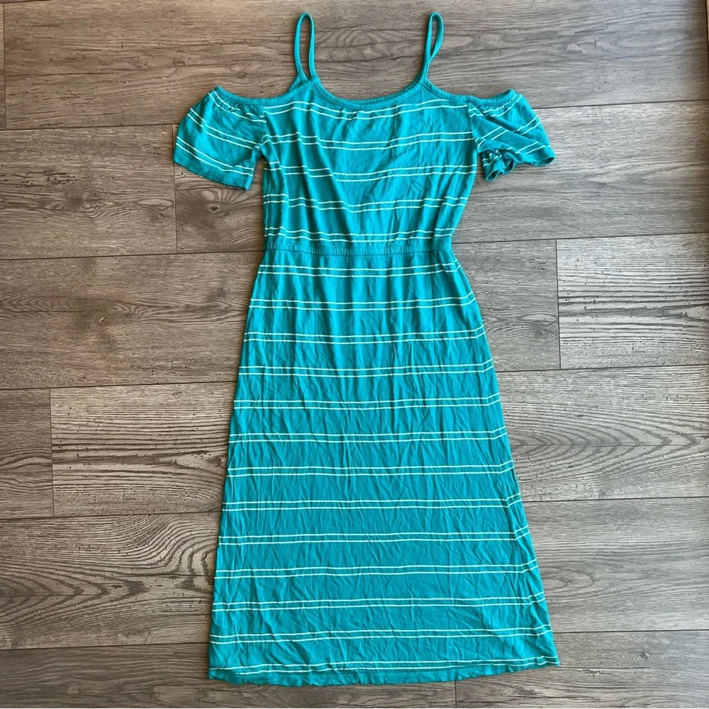 Old Navy Cold Shoulder Maxi Dress Kids Girls Large Reg Multicolor Striped Casual